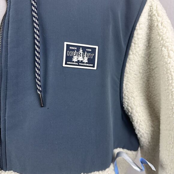 Hurley Half Zip Sherpa Anorak Hoodie Jacket Pullover, Bone/Navy, Size Large - Picture 9 of 13